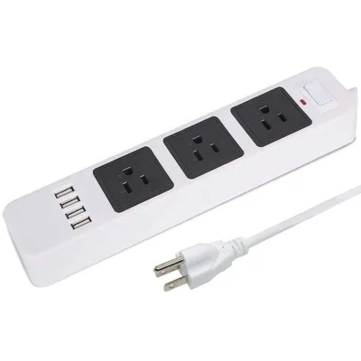 Smart Multi-Outlet Power Strip with 4 USB Charging Ports and Cables, US Standard Power Strip for International Trade
