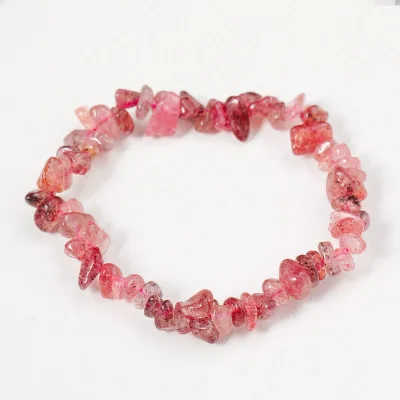 HZ Natural Gemstone Chakra Bracelets for Women Relief Reiki Yoga Bracelet Anxiety Strawberry Quartz Gravel Bracelet for Men