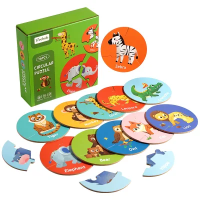 Wooden Puzzle Toy Forest Marine Animal Cognitive Wooden Circular Puzzle Game Kids Wooden Educational Toys