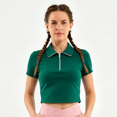 Short Length Women's 1/4 Zipper T-Shirt Polo Sport Short Sleeve Tshirt Ladies Short Zipper Fabric Cotton Blend T-shirt for Women
