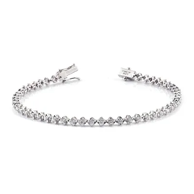 Real Diamond Tennis Bracelet Bezel Setting 18K White Gold