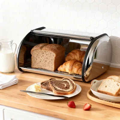 High Quality Modern Style Kitchen Bread Bin Stainless Steel Bread Storage Box with Lid Preserves Food Freshness