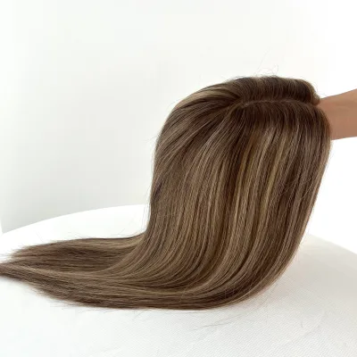 Clip in Human Hair Topper With Adjustable Straps and Comb Clips Natural Looking Hair Pieces With Lace Front Closure for Women