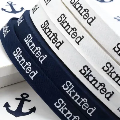 15mm  Cotton Ribbon Printed in Black and White Just Married Custom logo Ribbon for Wedding