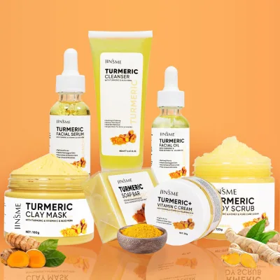Turmeric Skincare Set Anti Acne Dark Spot Whitening Private Label Soap Serum Scrub Cream Facial Wash Face Skin Care Set