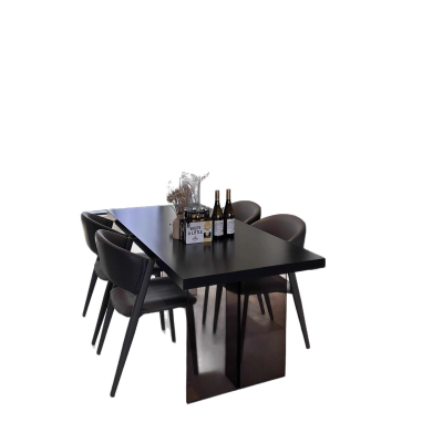 Modern Durable Easy Installation Wood Dining Table Pure Black Luxury Long Rectangular Suspended Set Small Apartments Popular