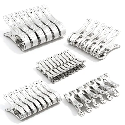 Fabric Safe Multi-Size Stainless Steel Clothes Pegs | Thick Reinforced Spring Clips | Windproof Fastener for Quilt Socks Drying