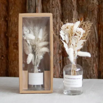 Mini Bouquet Dried Flowers As Souvenir Gift Box With Glass Bottle Home Combination Set Decoration Wedding Flower Bouquet