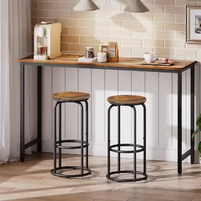 Sturdy Steel Frame Modern Industrial Bar Stools Set Kitchen Dining Room Counter Height Bar Chairs Footrest Table Use