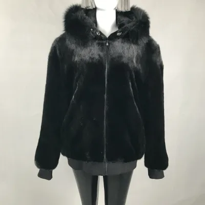Custom Winter Real MINK Fur Coat Jacket Men Wool Loose Thick Wool Hooded Coat WITH FOX TRIM