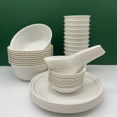 Recyclable Biodegradable Restaurant Plate Set Dinnerware Sets Disposable Restaurant Plate Set Elegant Disposable Cutlery