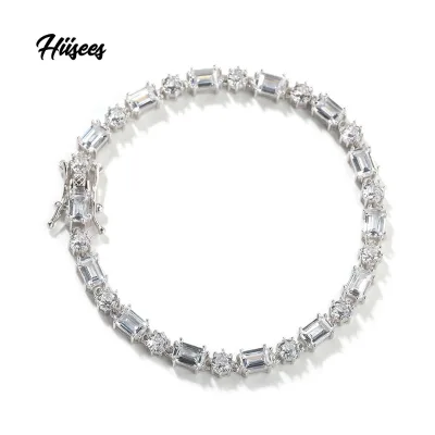 Fashion Hip Hop Jewelry Mixed Geometric Rectangular and Round 5A Zircon CZ Tennis Bracelet for Women and Men