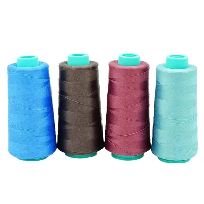 Custom Brand 100% Polyester Ring Spun Dyed Overlock Sewing Thread Cones 3000 Yards Plastic Spool