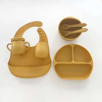 Silicon Baby Cutlery Set Baby Feeding Dinner Plates Kids Dining Bowl Spoon Baby Feeding Plate Set
