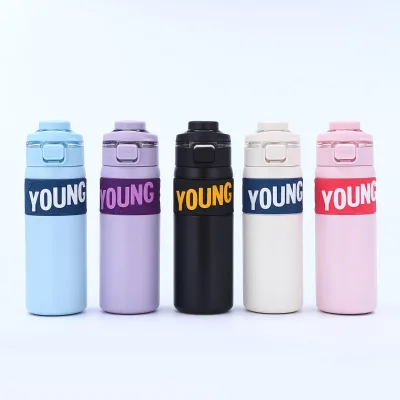 Wholesale Portable 650ML Sports High Value Water Cups 304 Stainless Steel Thermos Cup Double Drink Soft Straw Bouncing Cup Gift