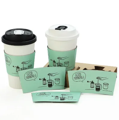 Customizable Kraft Paper Cup Sleeves Biodegradable Cardboard Coffee Cup Holder with Logo Hot Cup Customized Logo