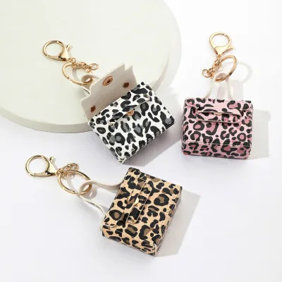 Pendant Leopard Print Key Chain Key Holder Creative Bag Shape Keychain Exquisite Practical PU Leather Keychain Backpack Decor