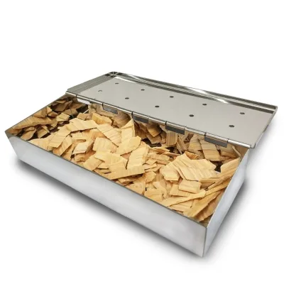 Stainless Steel BBQ Wood Chips Smoker Box, Hinged Lid Flip Open Rust Resistant