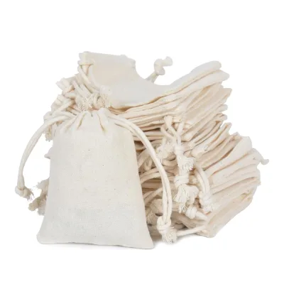 Wholesale Natural Pure Cotton Drawstring Bags Custom Logo Size Small Storage Cotton Pouch Muslin Dust Bag