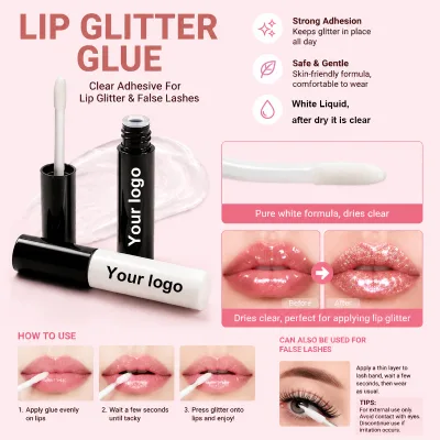 Custom Logo Lip Glitter Glue Private Label Cosmetic Eyelashes Adhesive for Lip Glitter False Eyelash Glue