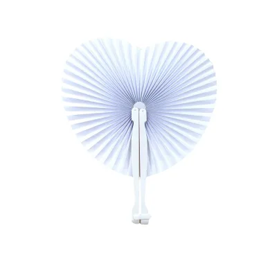 AI-MICH High Quality Solid Color Folding DIY Blank Heart Shaped Paper Hand Fan With Plastic Handle