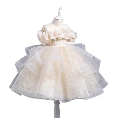European Kids Sequin Lace Party Dresses Children's Girl Puffy Catwalk Dress Girl Princess Dress