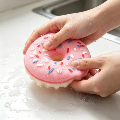 Doughnut Shaped Dishwashing Sponge Suction Cup Environmentally Friendly Biodegradable Kitchen Cleaning Brush Quick Scouring Pad