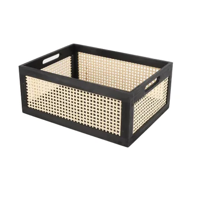Wood Frame Storage Basket Decorative Organizer Crates Box with Built-in Handle Wood Nesting Drawer Storage for Kitchen Bathroom