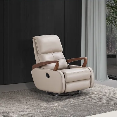 Leisure Recliner Chair with Genuine Leather Upholstery Quiet Electric Motor Half PU Tufted Finish High Density Foam Cushion