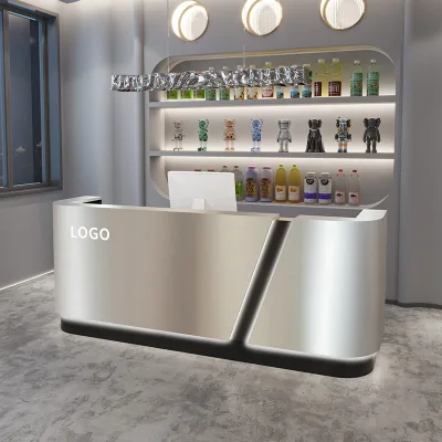 Wood Stainless Steel Front Desk Cashier Counter Clothing Store Beauty Salon Mall Reception Desk Trendy Boutique Small Bar