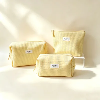 Custom Waffle Texture Cosmetic Bag with Zipper for Women Travel Storage & Makeup Organizer