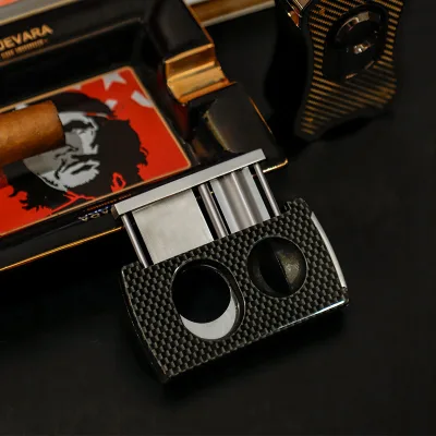 Luxury 3 in 1 Carbon Fiber Straight Cut V and Cigar Multi-Functional Cigar Cutter Accessory