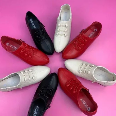 Low Heel Adult Character Dance Shoes Black Red White Color Hard Outsole Dance Shoes J0222