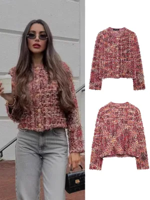 New 2025 Spring European American Cross-border Women's Charming Fashionable Little Shang Neck Textured Single-Button Vintage