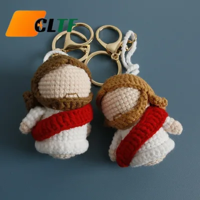 Handmade Crochet Jesus Keychain Religious Gifts Christians Easter Christmas Decor Knitting Doll Bag Hanging Pendant Keychain