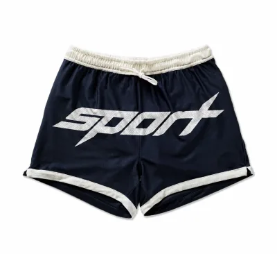 Custom High Waist Navy White Piping Contrast Mesh Shorts Luxury Quality Silk Screen Print Letter logo Drawstring Running Shorts