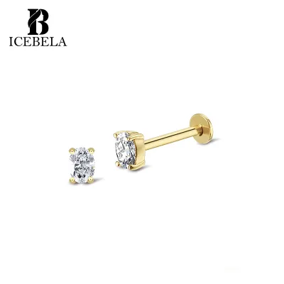 ICEBELA Fine Jewelry S925 Sterling Silver Piercing Jewelry Korean Version Geometric Minimalist Ins Piercing Earrings for Girls