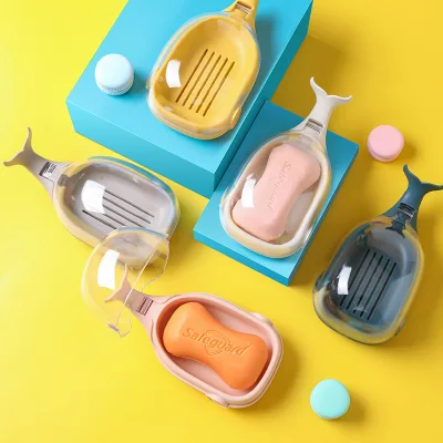 Creative Storage Box Rack Cartoon Whale Soap Box Home Double Layered Drain Soap Box Transparent Belt Cover Toilet