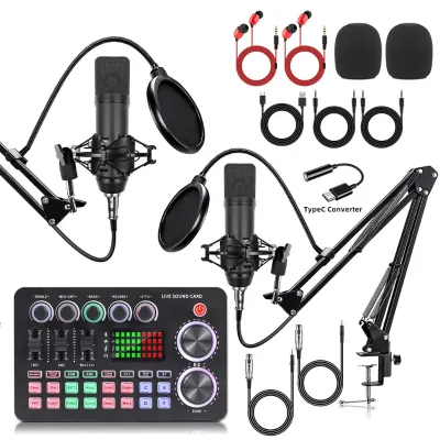 2Mic Dual 87 Microphone Studio Condenser Microphone Handheld Wireless Desktop Noise Cancelling M1 Sound Card Video Recording