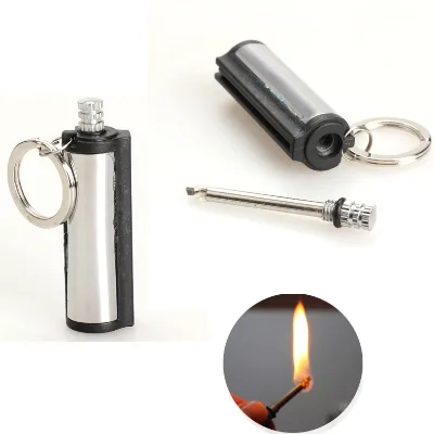 Portable Metal Waterproof Permanent Lighter Keychain Cotton Core Fire-free Kerosene Gasoline Outdoor Camping Survival Tool