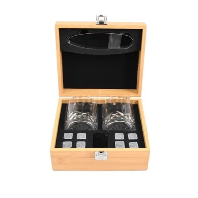 Handcrafted Artisan Whiskey Stones Gift Set for Men Includes Bourbon Glasses Chilling Rocks All Bamboo Box-for Bar Wine Storage