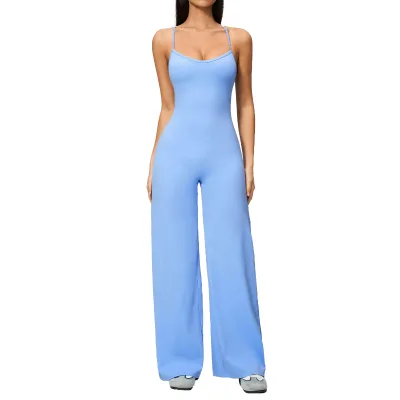 New Seamless Women Yoga Jumpsuit Crisscross Straps Casual Fashionable Stretchy Slimming Wide-leg Full-Length Jumpsuit