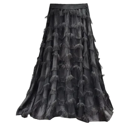 Custom Pleated Luxury Black Party Skirt for Women High Quality Elegant Long Pleated Skirt