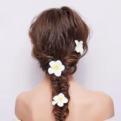 Eco-Friendly European & American Style for Seaside & Beach Vacation Boho Women's White Yellow Flower Fabric Alligator Hair Clip