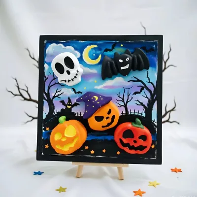 Sundy Cartoon Plaster Set Halloween 6-Piece Multiple Colors Plaster Cast 6C 3ml Acrylic Paint 2 Brushes 25.7x21x3.5cm