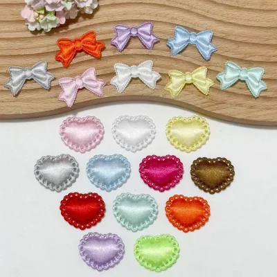 Cute Sweet Light-colored Satin Bowknot Heart DIY Accessories Headwear Hair Clips Ornaments; Wholesale Barrette Topper Decoration