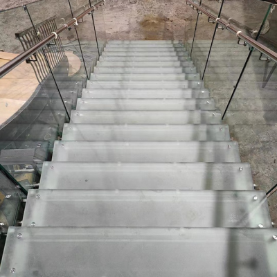 Modern Staircase Prefab Steel Glass Stairs Anti Slip Glass Stair Steps