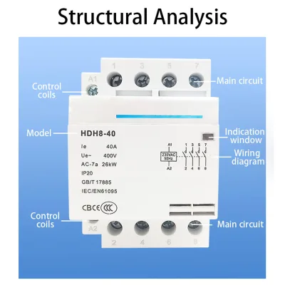 HDH8-40 4P 40A Modular AC Contactor 4NO 230V Coil 400V 26kW Household DIN Rail Contactor Home Automation and Lighting Control