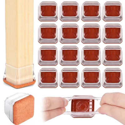 Clear Reusable Non-Slip Square Felt Pad Silicone Chair Leg Covers Caps Chair Leg Protector Furniture Pads