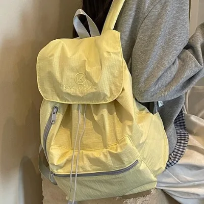 Ins Korean Drawstring Backpack Lightweight Simple Student Schoolbag Fashion High Capacity Nylon Backpack for Commuting Travel